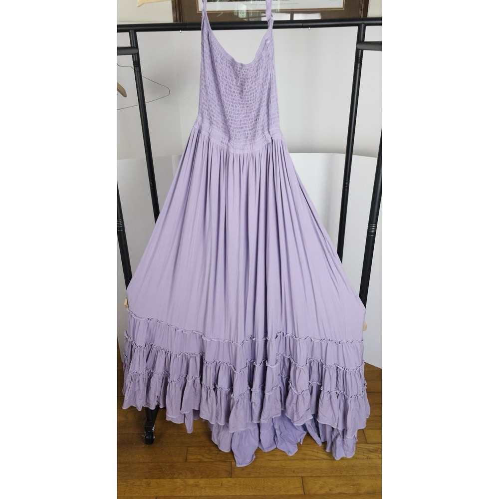 Womens Lavender Tiered Ruffle Maxi Halter Dress Backless Boho Romantic Size 8/10